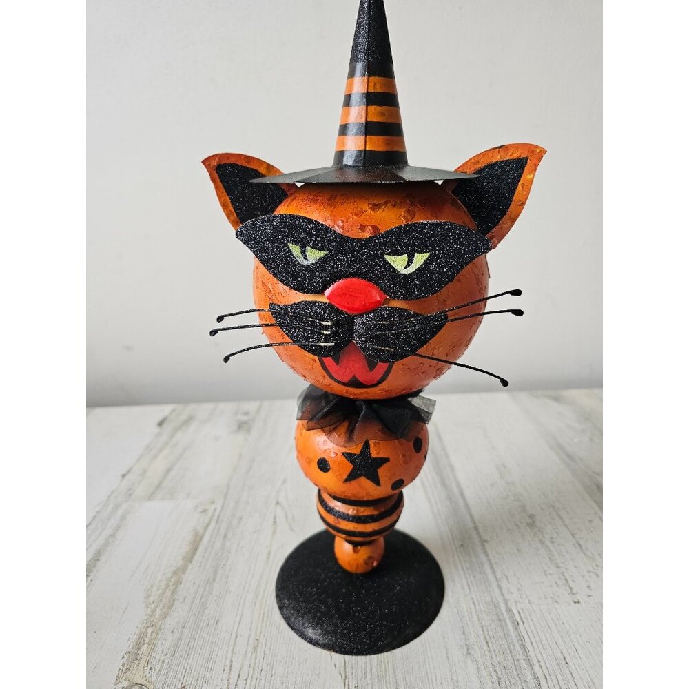 Pier 1 cat pumpkin metal glitter Halloween prop unique‎ vintage black